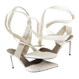 Max Mara Pointy Wrap Pumps Heels White Wedding Bride - 37 7